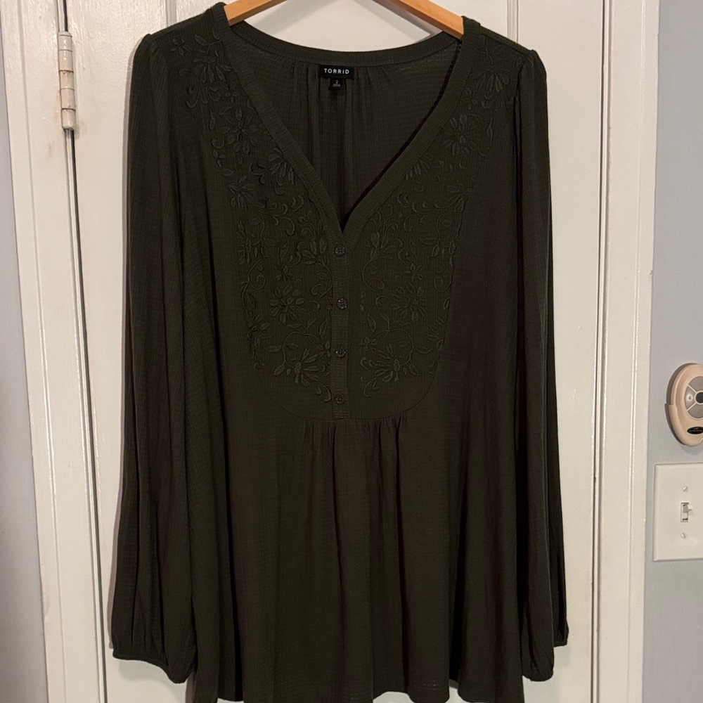 Torrid Women's olive green Embroidered Top